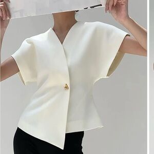 Commense Cream Asymmetrical Women's Blouse